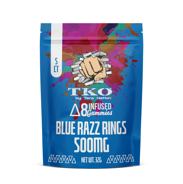 TKO D-8 Infused Gummies 500mg- Blue Razz Rings