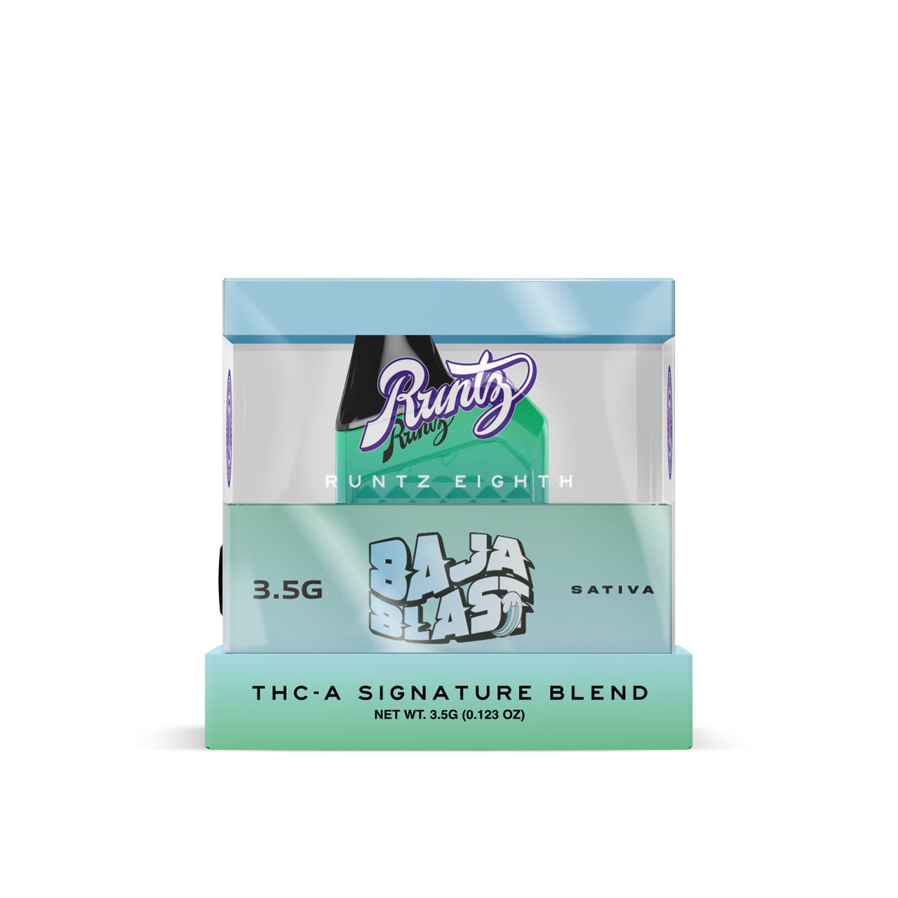 A Baja Blast flavored Runtz THC-A Signature Blend disposable vape pen packet of 3.5ml