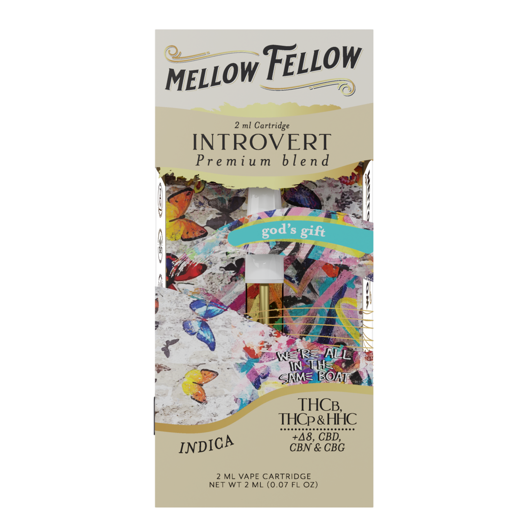 Mellow Fellow Introvert Premium blend 2ml Vape Cartridge - god's gift (Indica). 