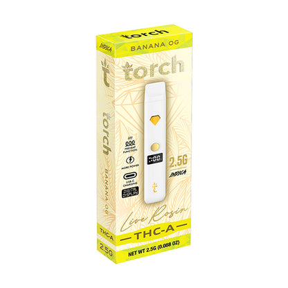 Torch THC-A Live Rosin Disposable | 2.5g - with the laid-back goodness of Banana OG flavor.