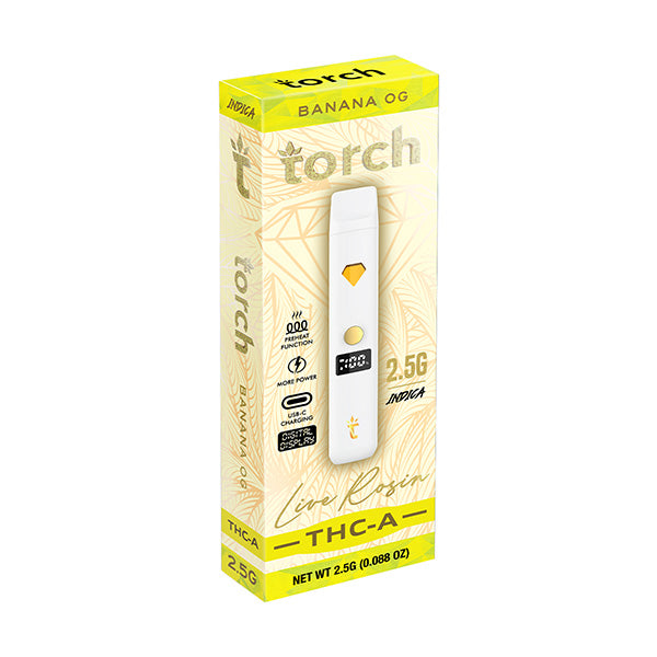 Torch THC-A Live Rosin Disposable | 2.5g - with the laid-back goodness of Banana OG flavor.
