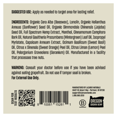 Lazarus Naturals CBD BALM STICK, RELIEF + RECOVERY