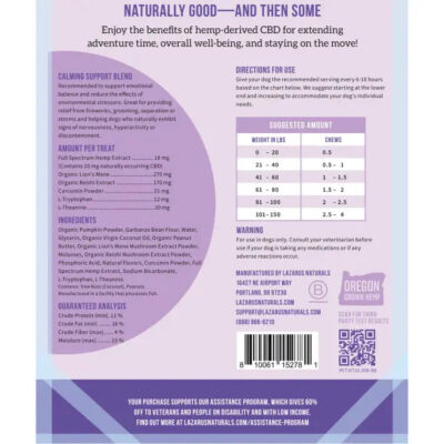 Lazarus Naturals Calming Support CBD Dog Chews - Peanut Butter