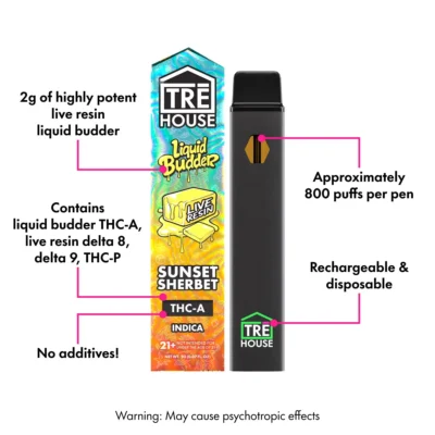 TRĒ House Live Resin Liquid Budder THC-A Vape Pen 2g – Various Strains