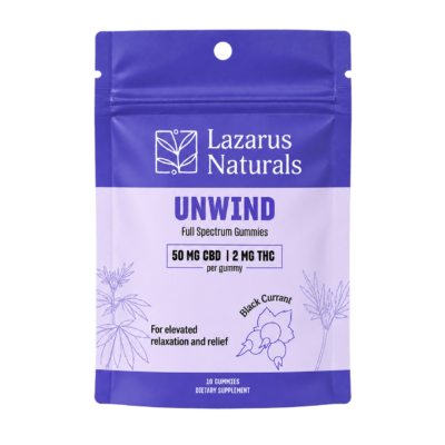 Lazarus Naturals CBD THC Unwind Full Spectrum Gummies Black Currant