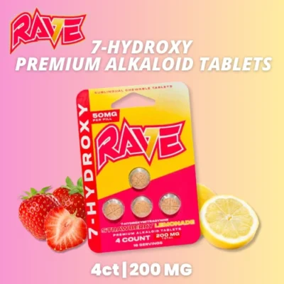 Rave Kratom 7-OH Tablets - Strawberry Lemonade - 200mg