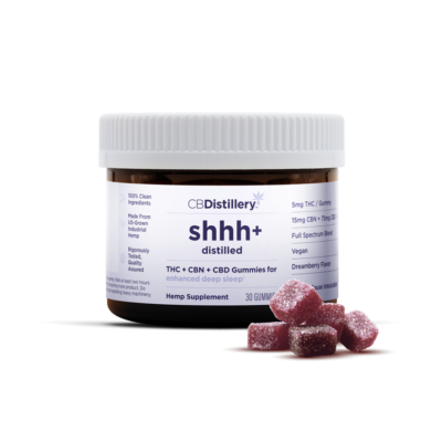 CBDistillery shhh Distilled Full Spectrum THC + CBN + CBD Deep Sleep Gummies  Dreamberry – 30 Count