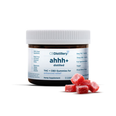 CBDistillery ahhh+ Distilled Full Spectrum THC + CBD Enhanced Relief Gummies Mixed Berry – 30 Count