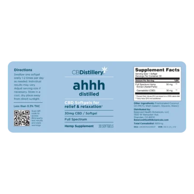 CBDistillery ahhh Distilled Full Spectrum CBD Softgels – 30MG – 30 & 60 Count