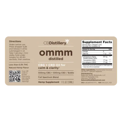 CBDistillery Ommm Distilled Full Spectrum CBG + CBD Calm & Clarity Oil Tincture – 30mL