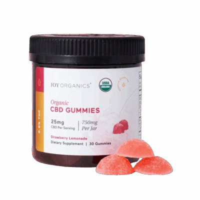 Joy Organics Broad Spectrum Organic CBD Gummies 25mg – Strawberry Lemonade