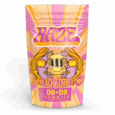 Haze D8 D9 Gummies 100mg Peach Sorbet Sativa 8CT