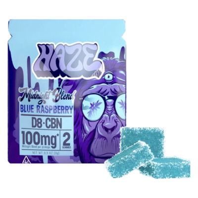 Haze Midnight Blend Delta-8 CBN Gummies Blue Raspberry 100mg 2 Count