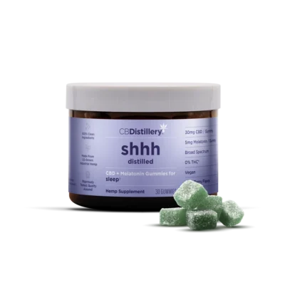 CBDistillery shhh Distilled Broad Spectrum CBD + Melatonin Sleep Gummies Wild Berry 30MG – 30 Count