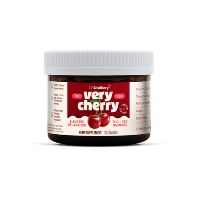 CBDistillery Very Cherry 5mg THC + 75mg CBD Elevated Relaxation Gummies - Cherry