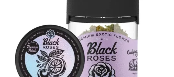 Black Roses THCa Lemon Cherry Runtz 3.5 g jar showcasing dense trichome-covered buds with vibrant citrus and cherry tones