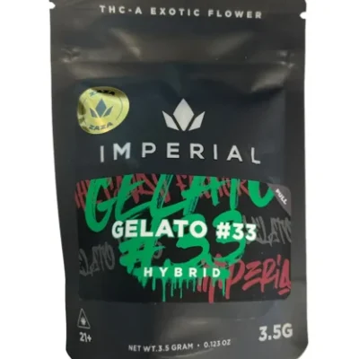 Gelato #33 THCA Flower 3.5g by Imperial – Hybrid Zaza Grade with 22.36 Percent THCA and Creamy Citrus Flavor
