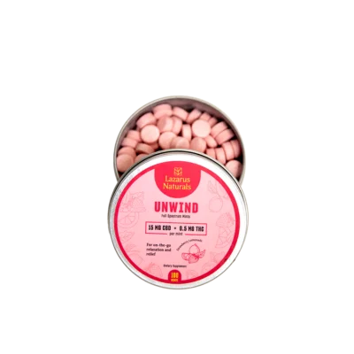Lazarus Naturals Unwind CBD THC Mints Strawberry Lemonade 100ct Tin