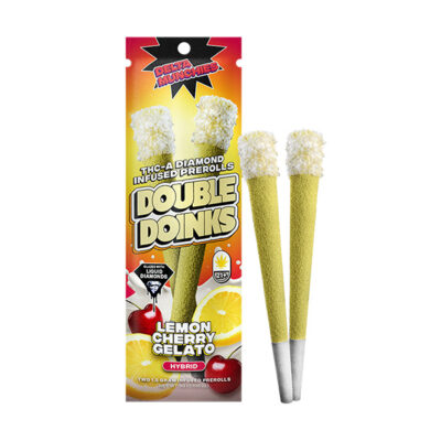 Delta Munchies 2g THCA Diamond Double Doinks Lemon Cherry Gelato strain – hybrid THCA diamond prerolls with citrus and cherry flavor