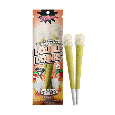 Delta Munchies 2g THCA Diamond Double Doinks Peach Cobbler strain – hybrid THCA prerolls infused with sweet peach dessert aroma