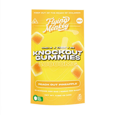 Flying Monkey Knockout Gummies – Peach Out Pineapple flavor – 20ct 10000mg Delta-9 THCA THCP high potency hemp gummies