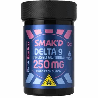 Smak’d Delta 9 Electric Blue Razz 250mg Gummies