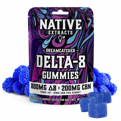 Native Extracts Dreamcatcher Gummies  Delta 8 + CBN  Blue Razz 1000mg