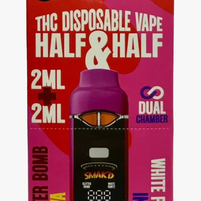 Smak’d – Glitter Bomb / White Runtz Dual-Chamber Disposable | Delta 8 • Delta 9 • HHC • THCP | 4g