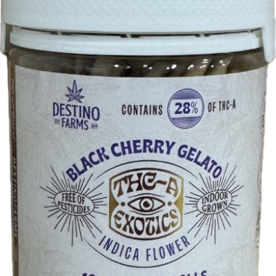 Destino Farms Black Cherry Gelato THCA Exotics 40 count 1.2g pre rolls jar