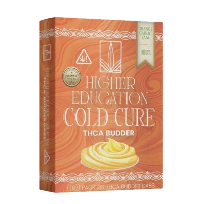 Higher Education 95% 2g THCA Budder Cold Cure Orange Garlic Jam Indica