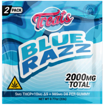 Treats High Dose Blue Razz Gummies 2000mg THCP Delta-9 Delta-8 2 Pack