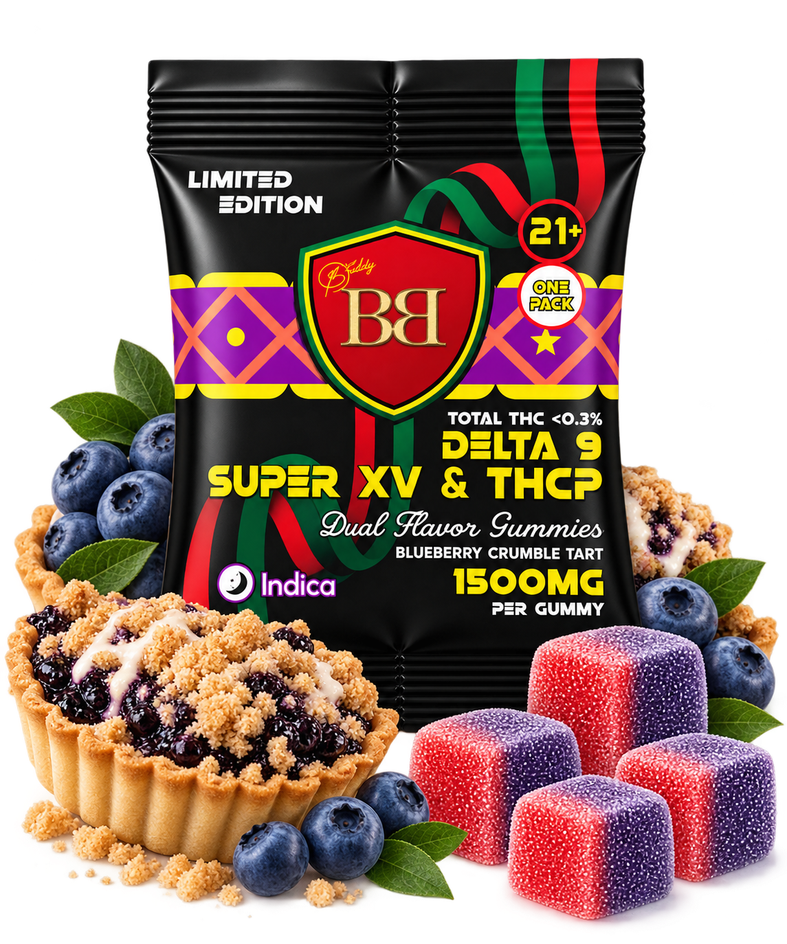 Bud Buddy Super XV D9 THCP Gummies Dual Flavor 1500mg 1ct