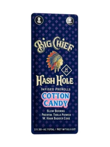 big chief hash hole thca infused pre rolls cotton candy hybrid 2ct 2g