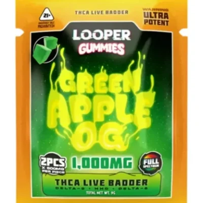 Looper THCa Live Badder Gummies 2ct 1000mg Green Apple OG