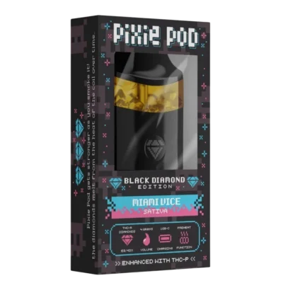 Pixie Pod Black Diamond Edition disposable vape 4ml Miami Vice sativa strain packaging