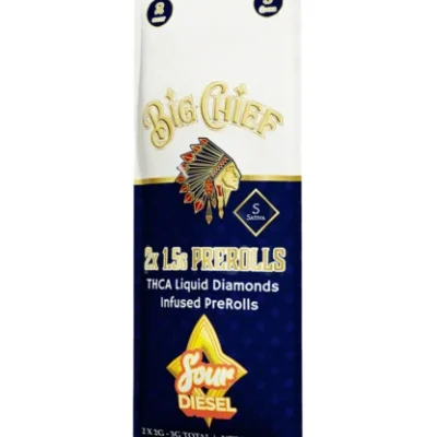 big chief thca liquid diamonds infused pre rolls sour diesel sativa 2ct 1.5g