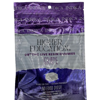 higher education d9 live resin gummies grape indica