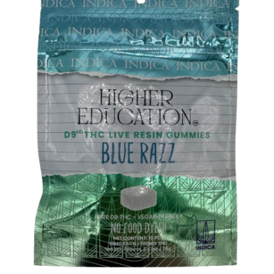 higher education d9 live resin gummies blue razz indica