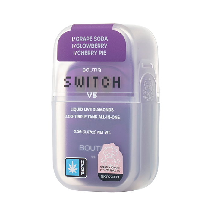 Boutiq SWITCH V5 THCA Disposable 2G Grape Soda Glowberry Cherry Pie