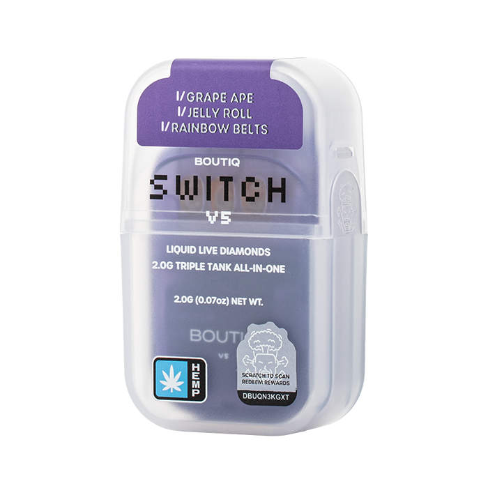 Boutiq Switch V5 THCP Disposable 2G Grape Ape Jelly Roll Rainbow Belts