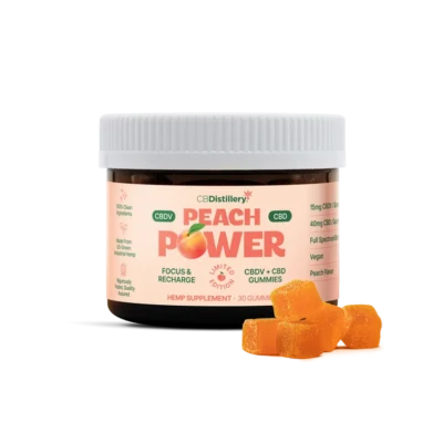 CBDistillery Peach Power Full Spectrum CBDV + CBD Gummies Peach – 30 Count