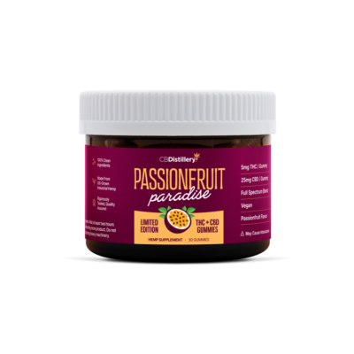 CBDistillery Passionfruit Paradise THC + CBD Gummies – 5mg THC + 25mg CBD – Passionfruit – 30 Ct