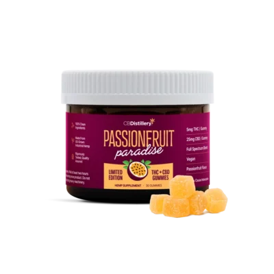 CBDistillery  Passionfruit Paradise Full Spectrum THC + CBD Gummies  Passionfruit – 30 Count
