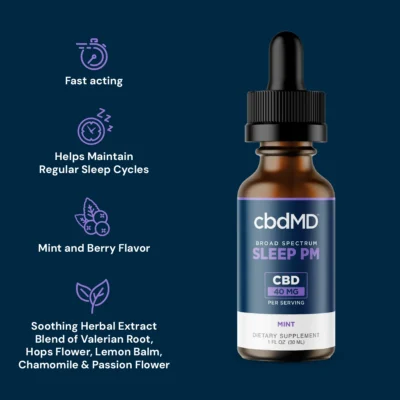 cbdMD Broad Spectrum Sleep PM CBD Oil Tincture Mint - 1500MG - 30 ML