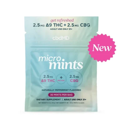 cbdMD  Delta 9 THC + CBG Micro Mints  Peppermint – 30 Count